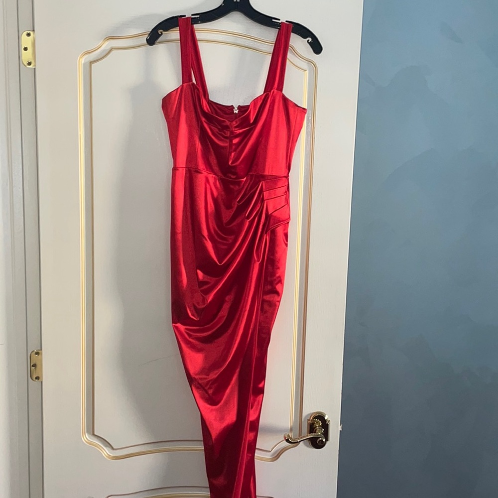 Nookie red satin gown with slit